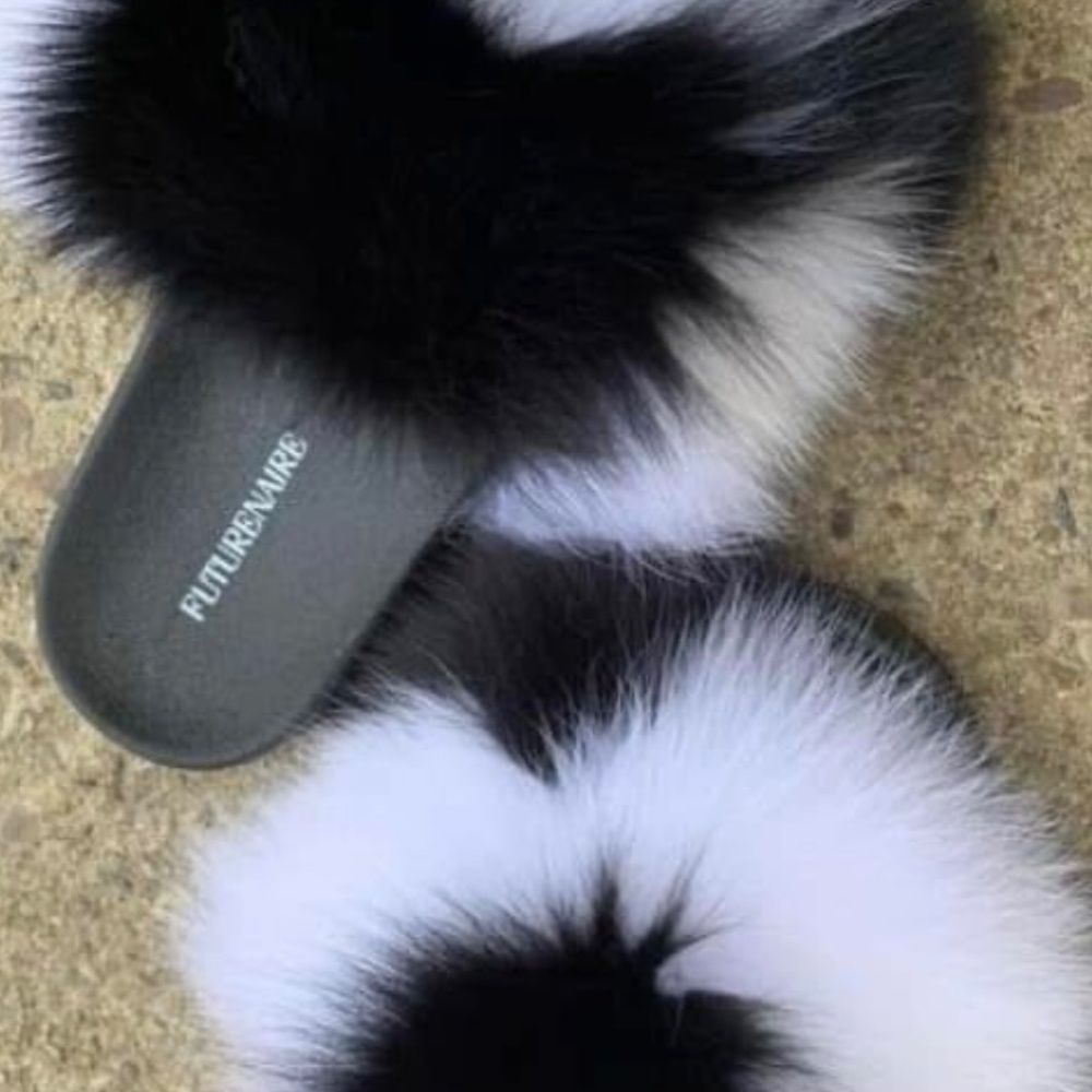 Oreo Colored Real Fur Slides Size 6.5,7,7.5,8,8.5… - image 2